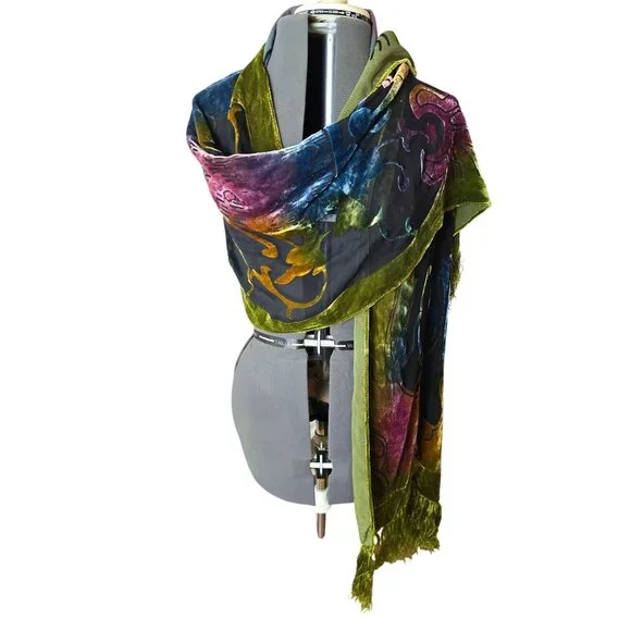 NEW Luxurious Statement Evening Shawl Wrap Velvet Burnout Silk Viscose Art Deco - Picture 2 of 6